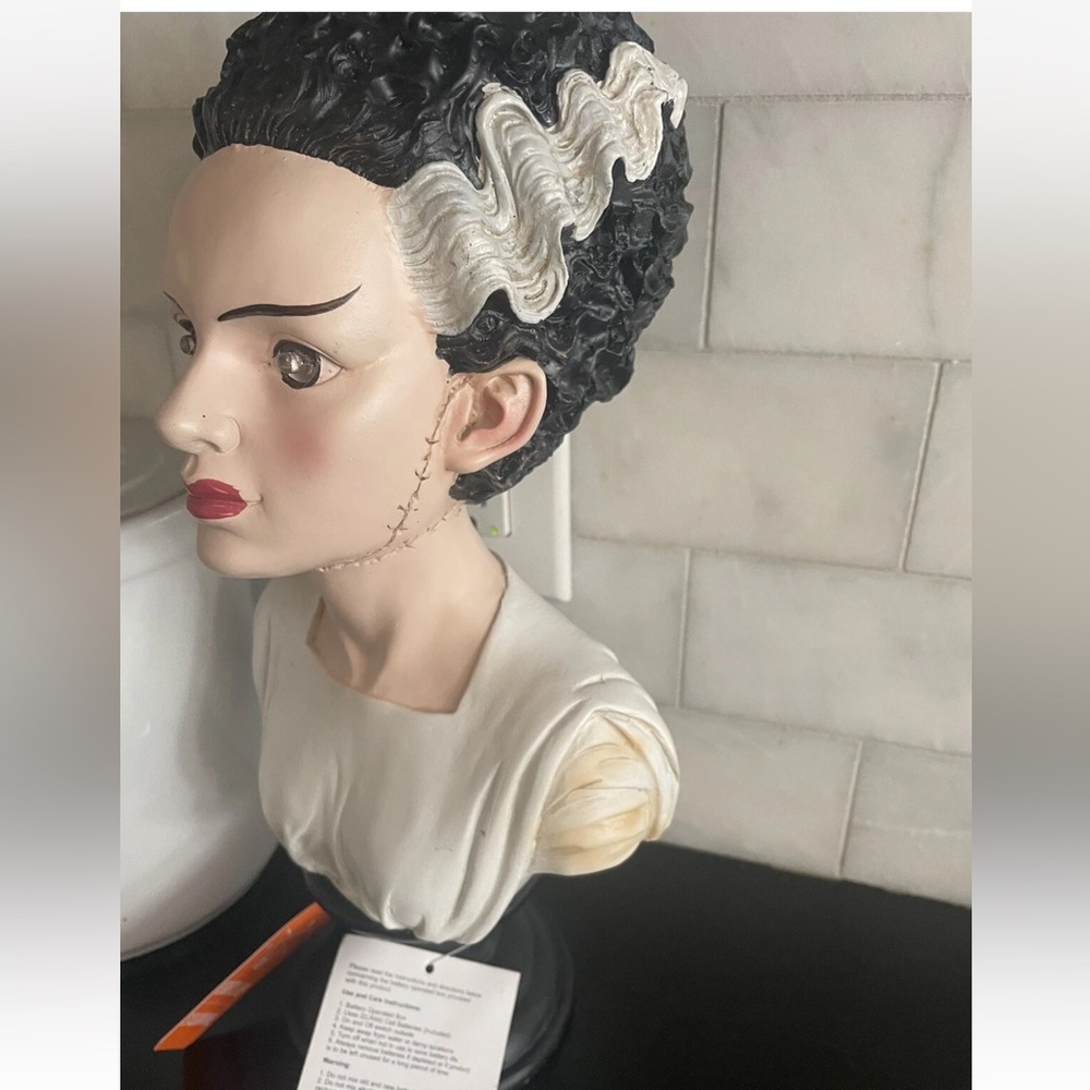 Bride of Frankenstein Light Up Eyes Red LED‎ Bust Halloween Decor Green Statue - Picture 3 of 4